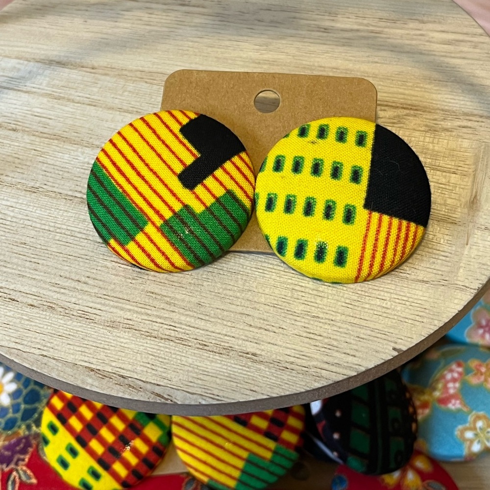 Fabric Button Earrings | Handmade | Lightweight | Bold Statement | Ankara
